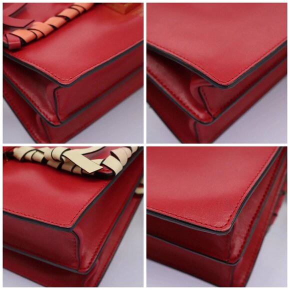 FENDI Mini Canai Chain Shoulder Bag Leather Red Auth bs22672V - Picture 14 of 16